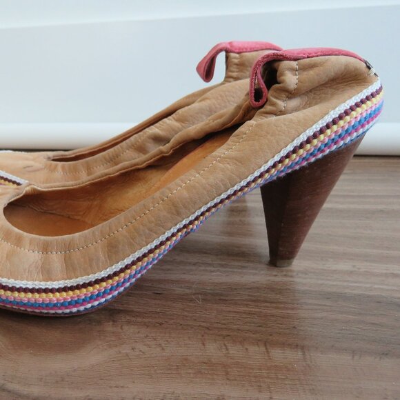 C.N.C COSTUME NATIONAL Tan Leather Boho Crochet Heeled Slip On Shoes - Size 9.5 - Picture 5 of 16